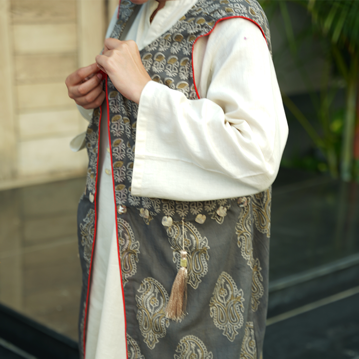 Bold Red Accent Ajrak Jacket