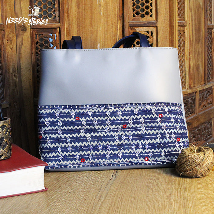 Grey Leather Tote Bag