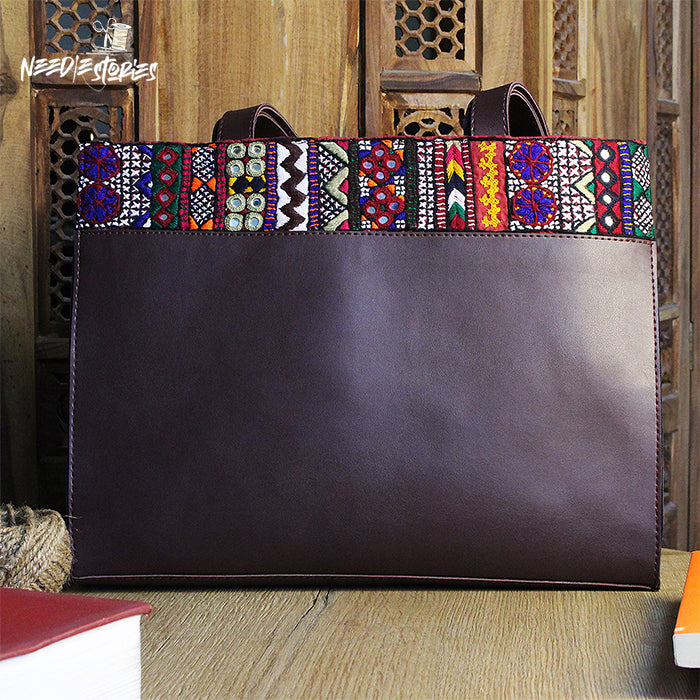 Ethnic Elegance - Maroon Leather Tote Bag