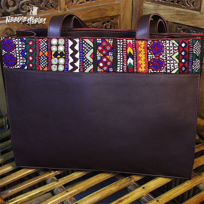 Ethnic Elegance - Maroon Leather Tote Bag