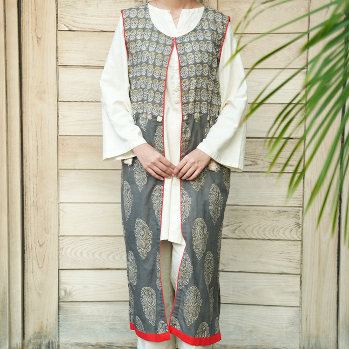 Bold Red Accent Ajrak Jacket