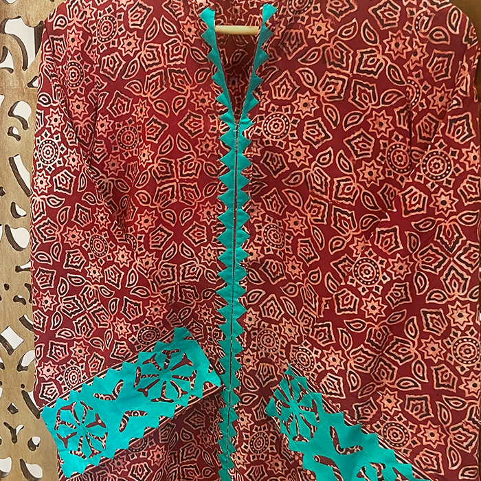 Crimson Poise – Maroon Ajrak Suit with Trousers