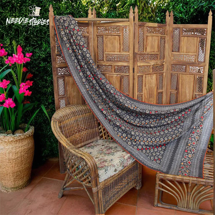Terra Threads - Grey Ajrak Dupatta