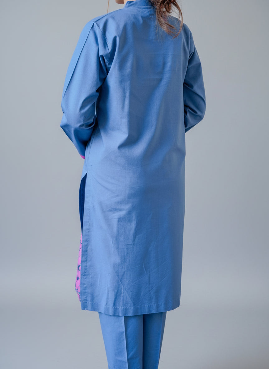 Modern Ethnic Kurta Set – Blue with Vibrant Applique Border