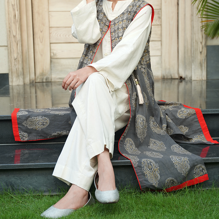 Bold Red Accent Ajrak Jacket