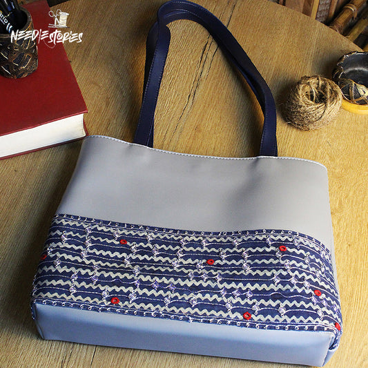 Grey Leather Tote Bag