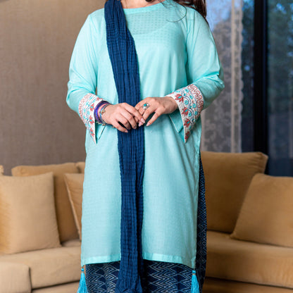 Blue Airak Summer Edit - Crushed Lawn Duppatta