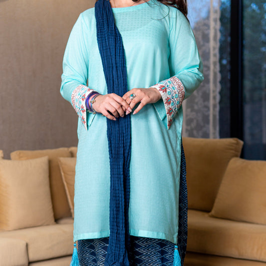 Blue Airak Summer Edit - Crushed Lawn Duppatta