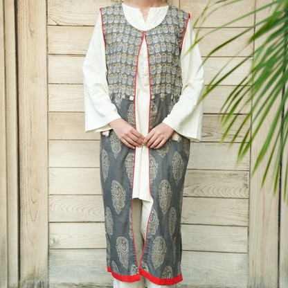 Bold Red Accent Ajrak Jacket