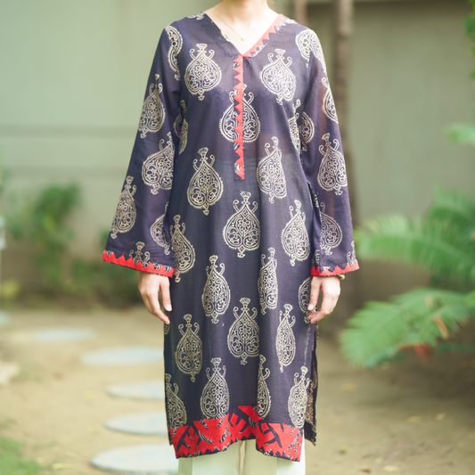 Sindh Serenity – Red Appliqué Ajrak Suit
