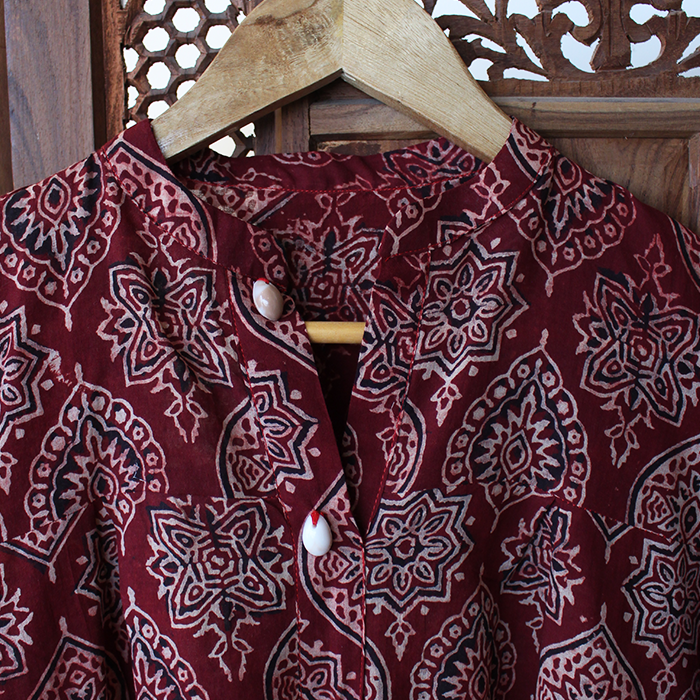 Maroon Ajrak Shell Pleat Top