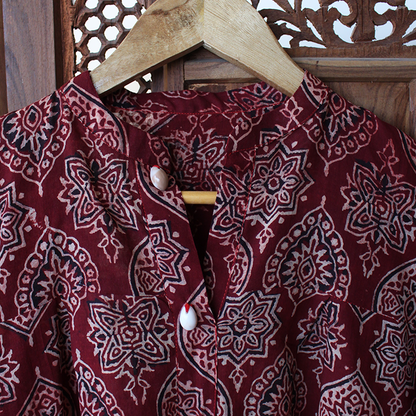 Maroon Ajrak Shell Pleat Top