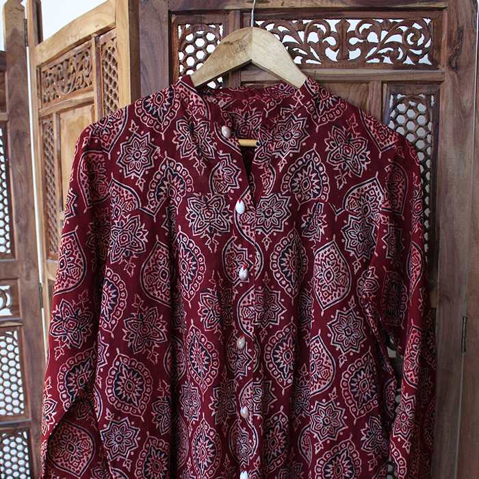 Maroon Ajrak Shell Pleat Top