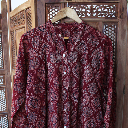 Maroon Ajrak Shell Pleat Top