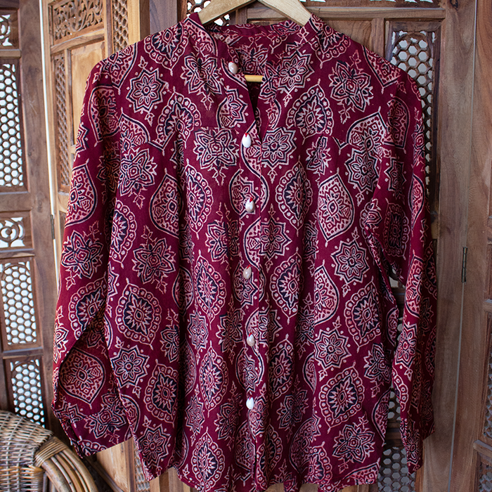 Maroon Ajrak Shell Pleat Top
