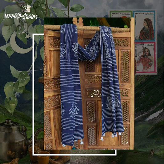 Royal Tradition - Blue Ajrak Scarf
