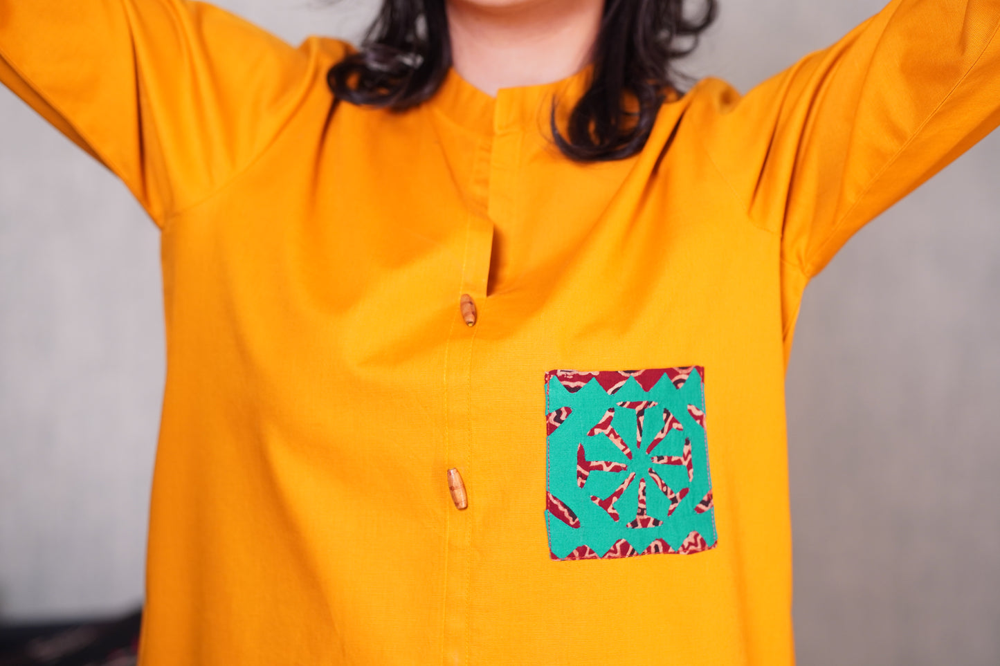 Contemporary Mustard Kurta & Ajrak Trouser Ensemble