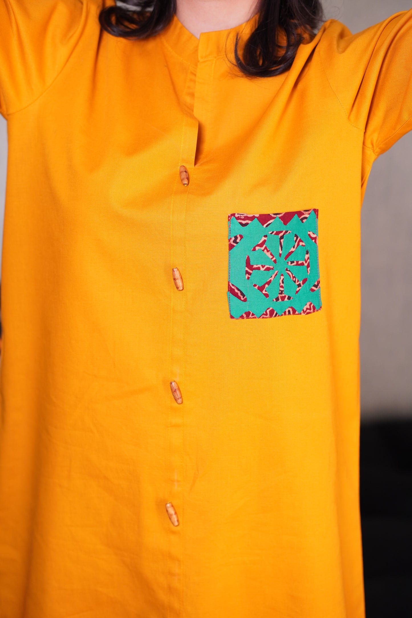 Contemporary Mustard Kurta & Ajrak Trouser Ensemble