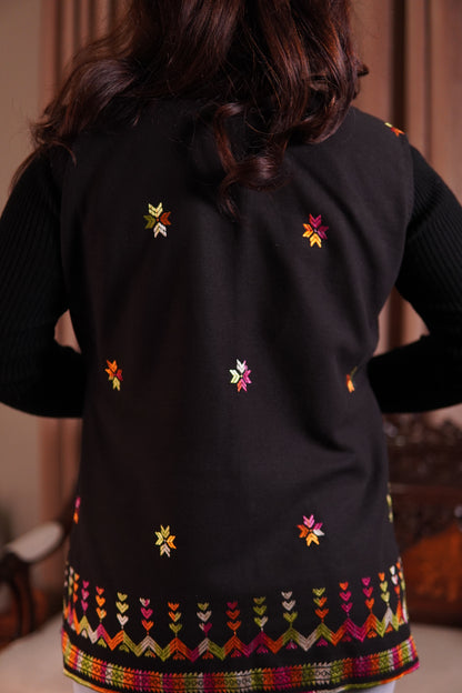 Statement Black Jacket with Traditional Phulkari Embroidery