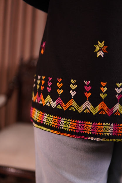 Statement Black Jacket with Traditional Phulkari Embroidery