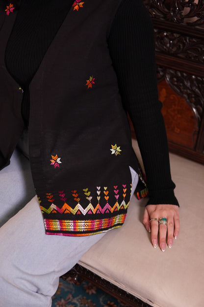 Statement Black Jacket with Traditional Phulkari Embroidery