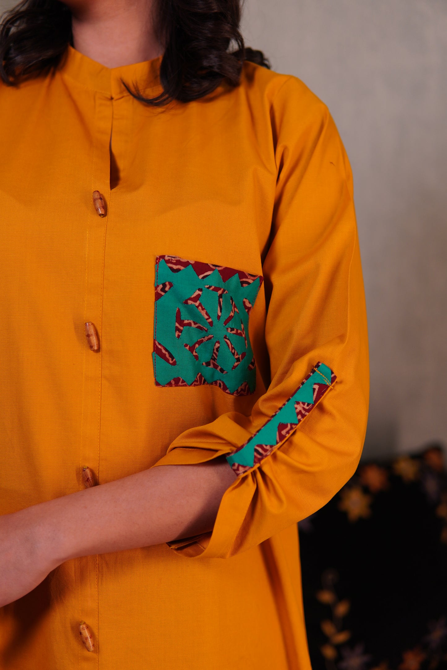 Contemporary Mustard Kurta & Ajrak Trouser Ensemble