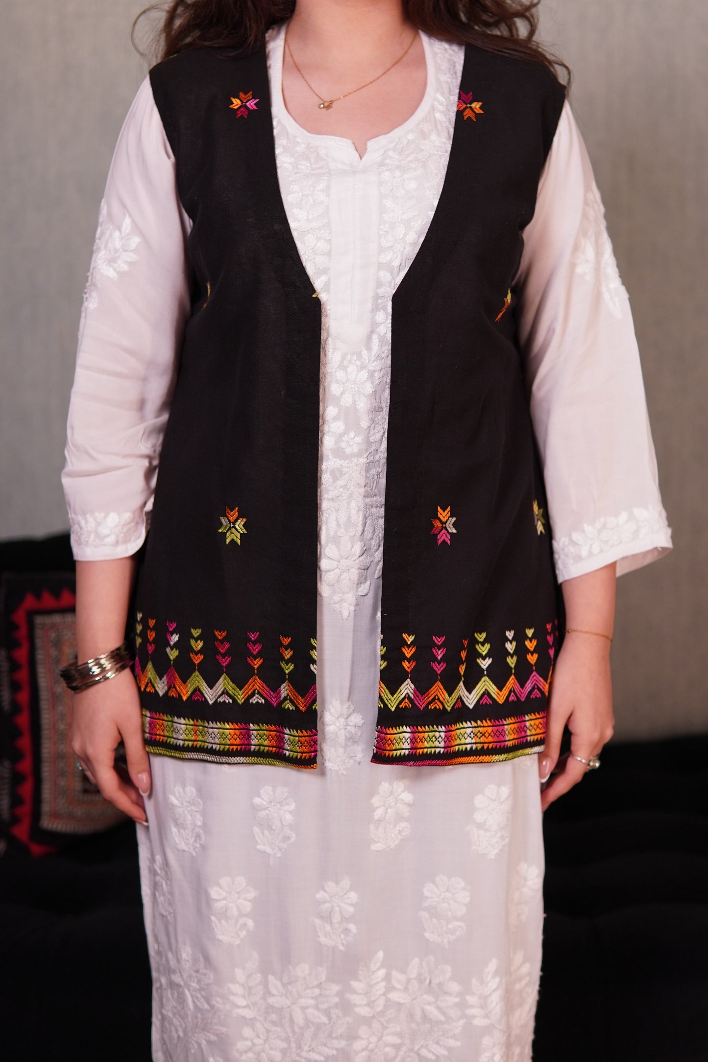 Multicolor Thread Embroidered Vest – Ethnic Fusion Style