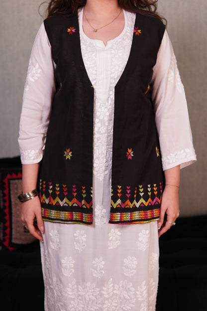 Statement Black Jacket with Traditional Phulkari Embroidery