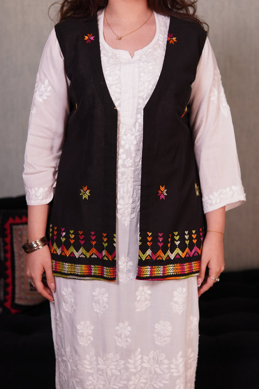 Multicolor Thread Embroidered Vest – Ethnic Fusion Style