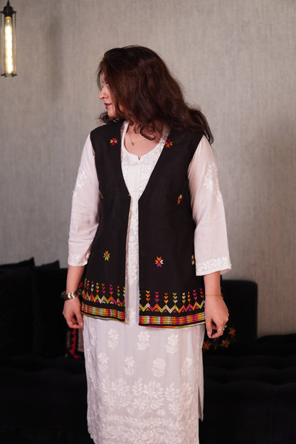 Statement Black Jacket with Traditional Phulkari Embroidery