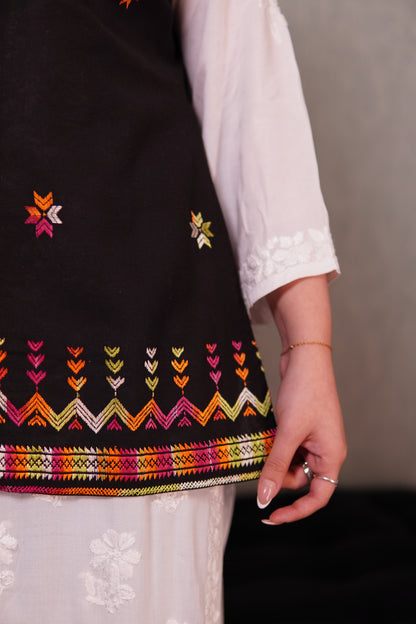 Statement Black Jacket with Traditional Phulkari Embroidery