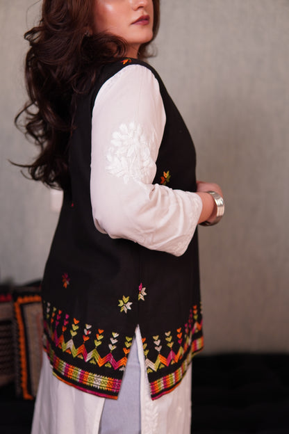Statement Black Jacket with Traditional Phulkari Embroidery