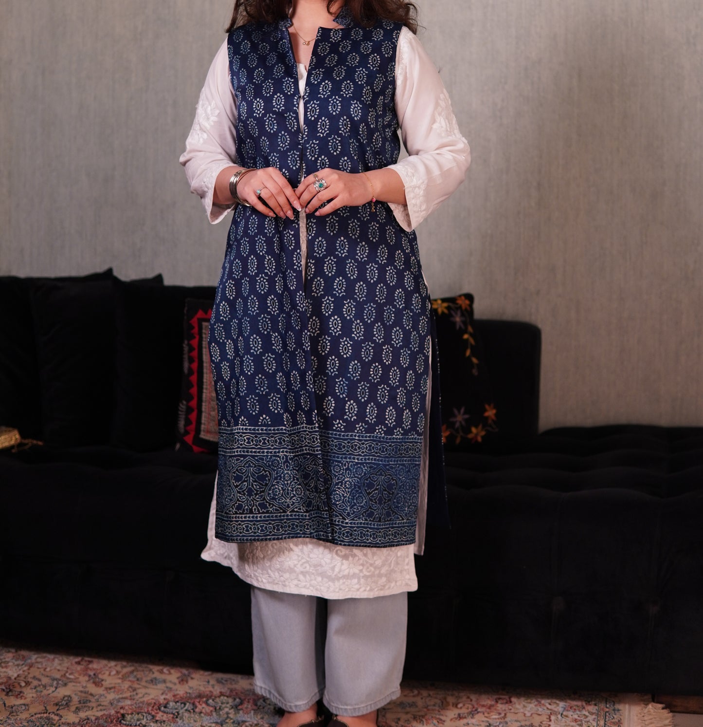 Blue Ajrak Silk in Traditional & Fusion Style