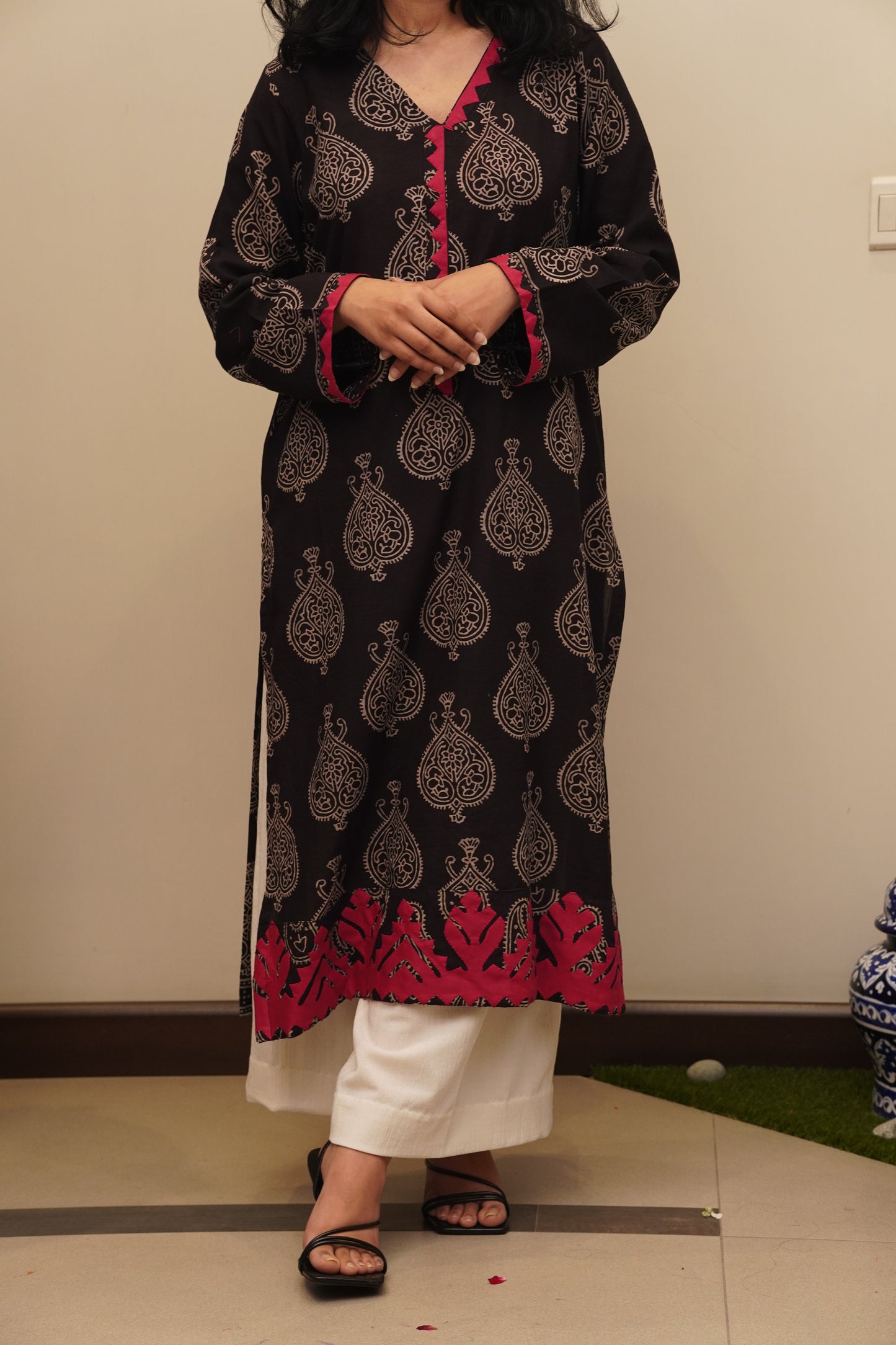 Heritage Glow – Magenta & Orange Ajrak Suit
