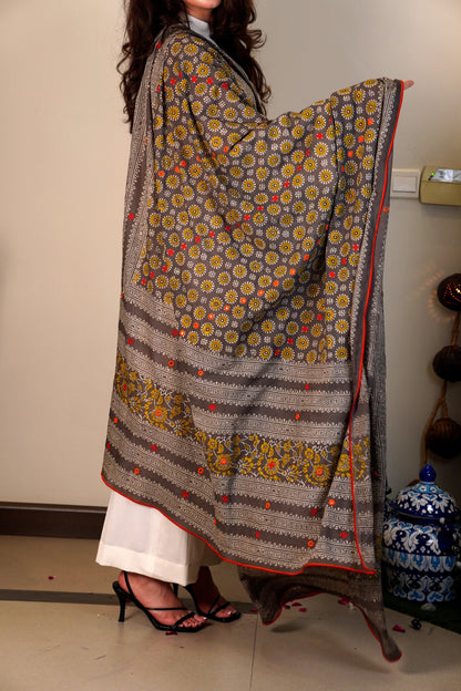 Terra Threads - Grey Ajrak Dupatta