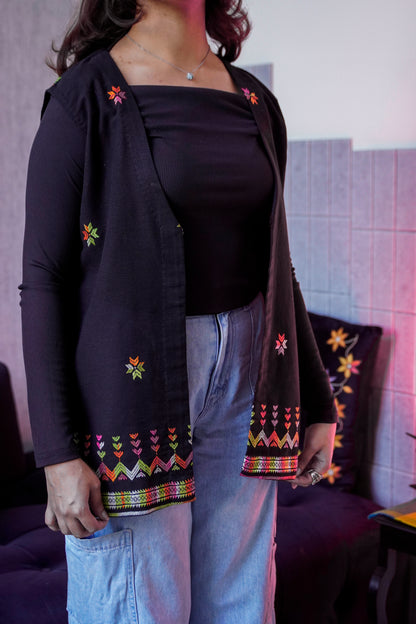Statement Black Jacket with Traditional Phulkari Embroidery