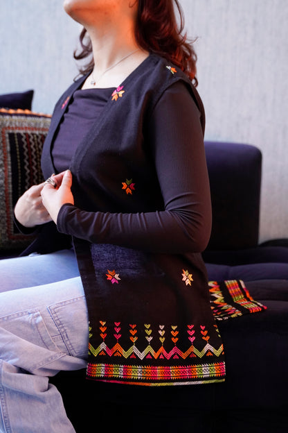Statement Black Jacket with Traditional Phulkari Embroidery