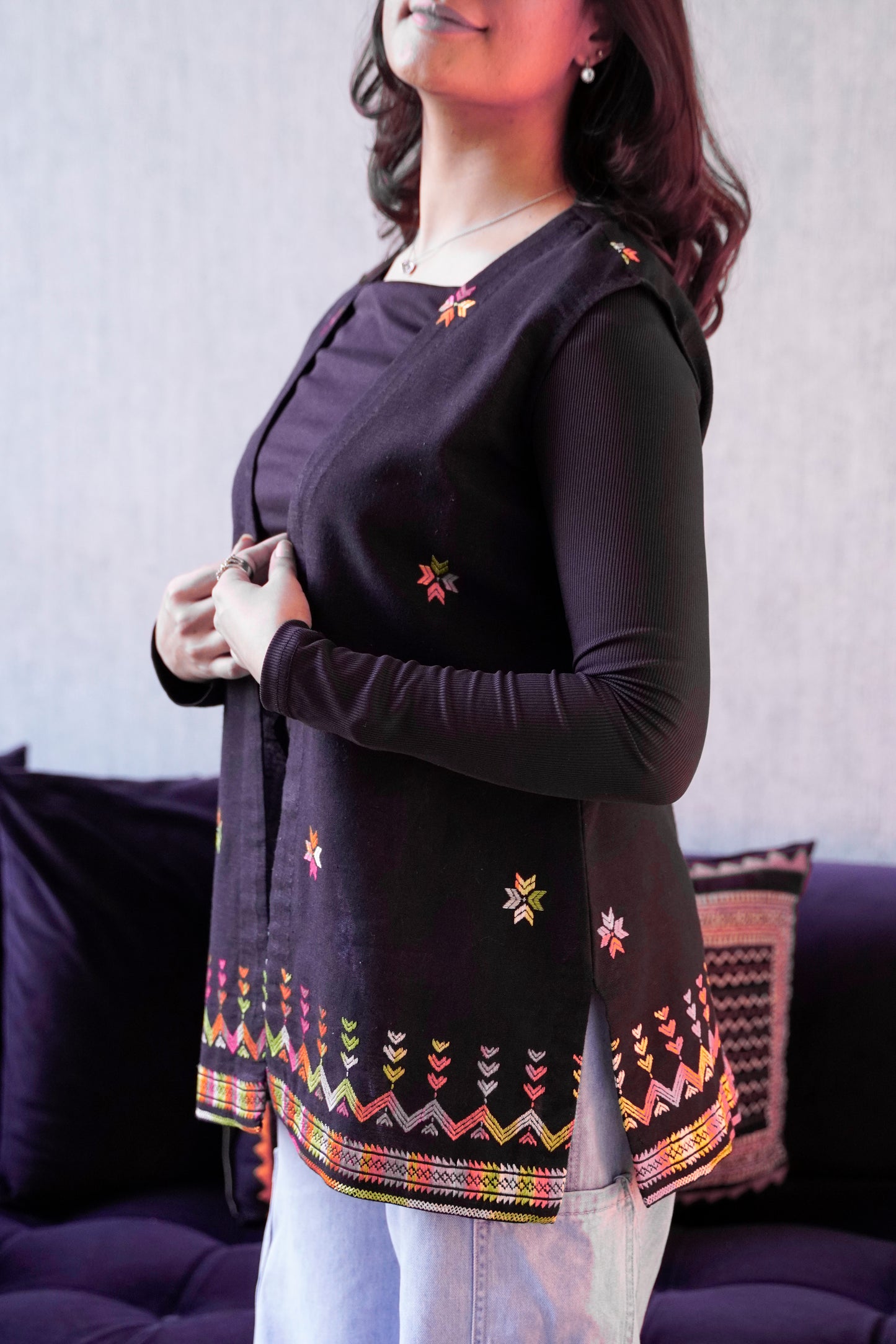 Multicolor Thread Embroidered Vest – Ethnic Fusion Style