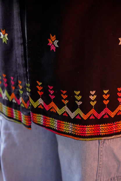 Statement Black Jacket with Traditional Phulkari Embroidery