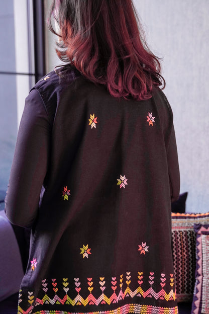 Statement Black Jacket with Traditional Phulkari Embroidery