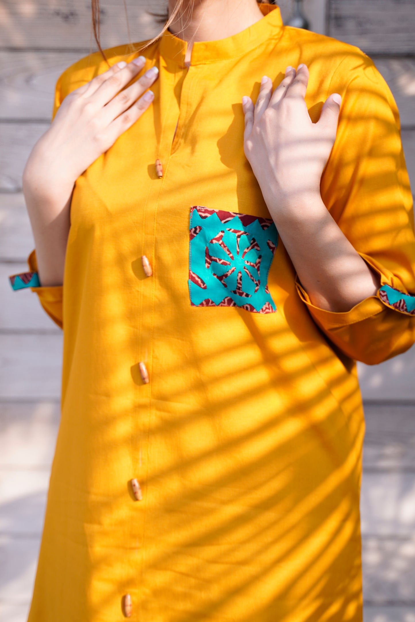 Contemporary Mustard Kurta & Ajrak Trouser Ensemble