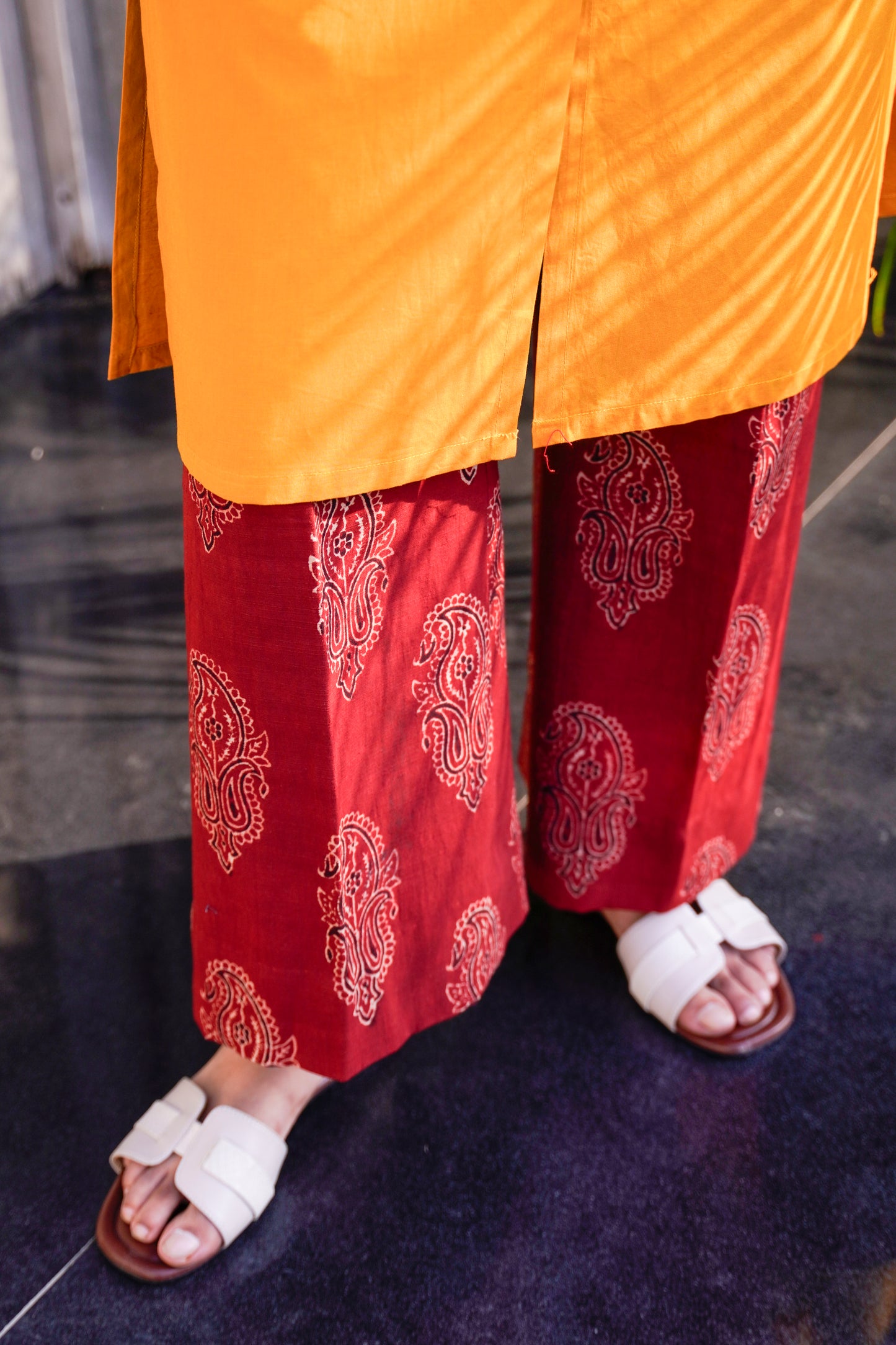 Contemporary Mustard Kurta & Ajrak Trouser Ensemble