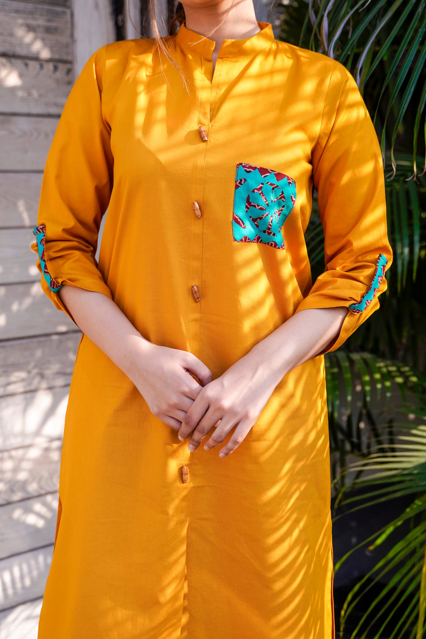 Contemporary Mustard Kurta & Ajrak Trouser Ensemble