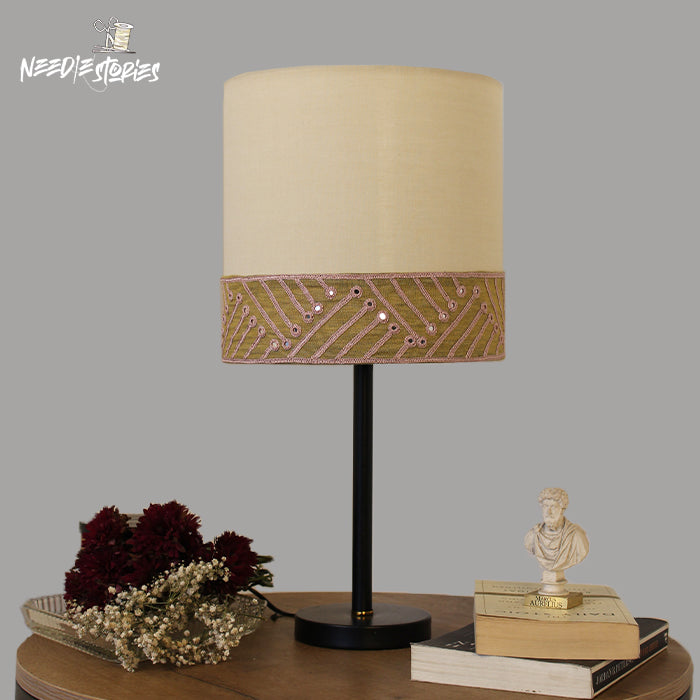 Golden Radiance Hand-Embroidered Lampshade