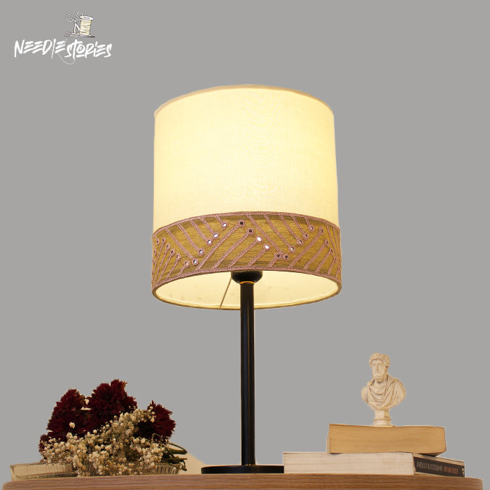 Golden Radiance Hand-Embroidered Lampshade