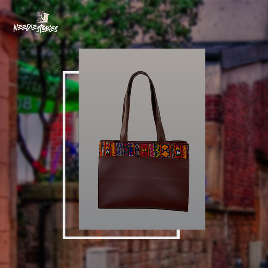 Ethnic Elegance - Maroon Leather Tote Bag