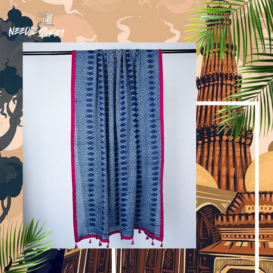 Indigo Zig Zag Printed Ajrak Dupatta